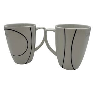 Set of 2 Corelle Coordinates White & Black Simple Lines 12oz Coffee Cups Mugs